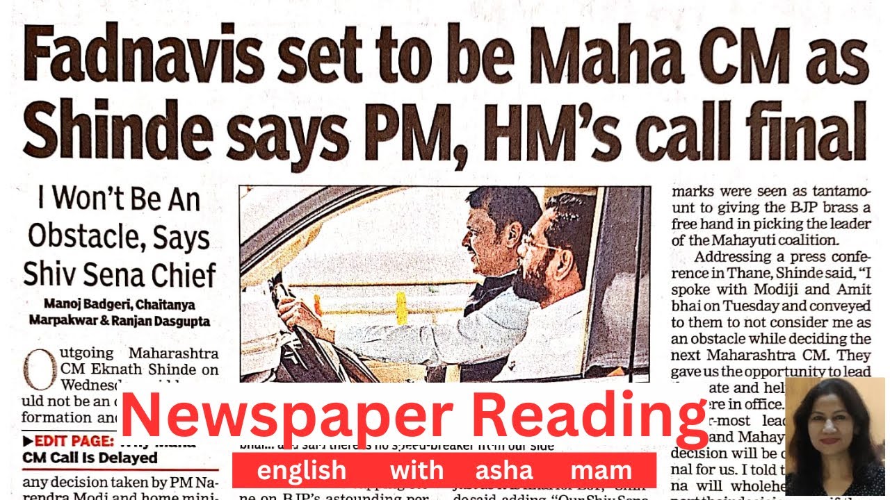 Fadnavis set to be Maharashtra CM | Newspaper Article Reading | Passage Reading | News Reading Today