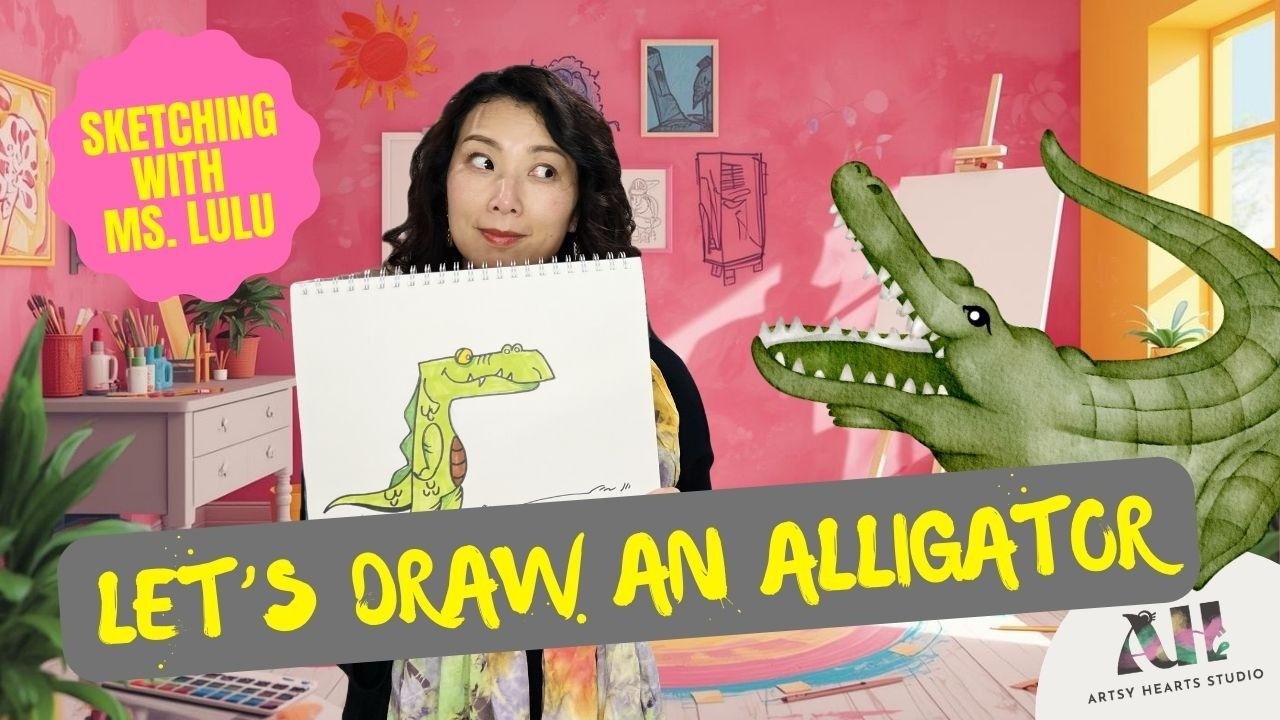 How to Draw a Cute Alligator 🐊 | Sketching with Ms Lulu @artsyheartsstudio