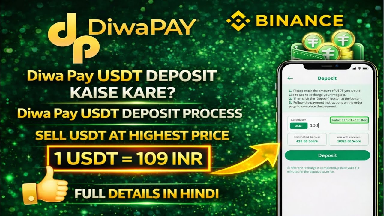 USDT Deposit in Diwa Pay ⚠️ Step by Step Guide | Sell at Highest Price | Sell at 109 INR