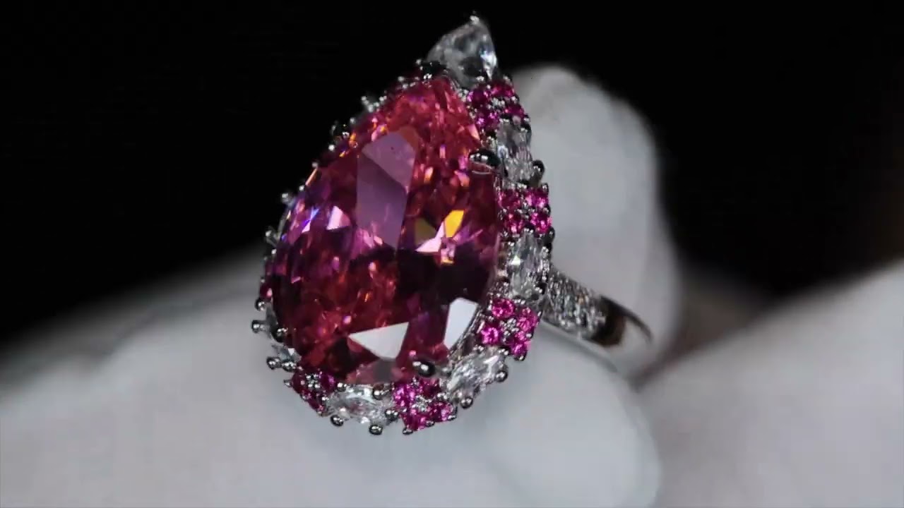 Pink pear cut diamond ring, Pink diamond engagement ring, pink teardrop diamond engagement ring