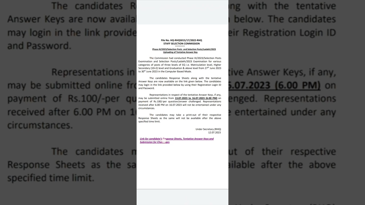 SSC SELECTION NOTICE/LADAKH/2023