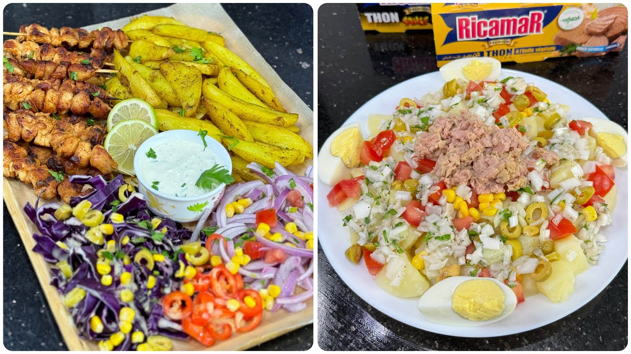 فرحي عايلتك بهاذ البلا تاع المطاعم😍فيه بروشات تاع الدجاج مع بطاطا في الفرن بنة😋سلطة جزائرية سهلة👌