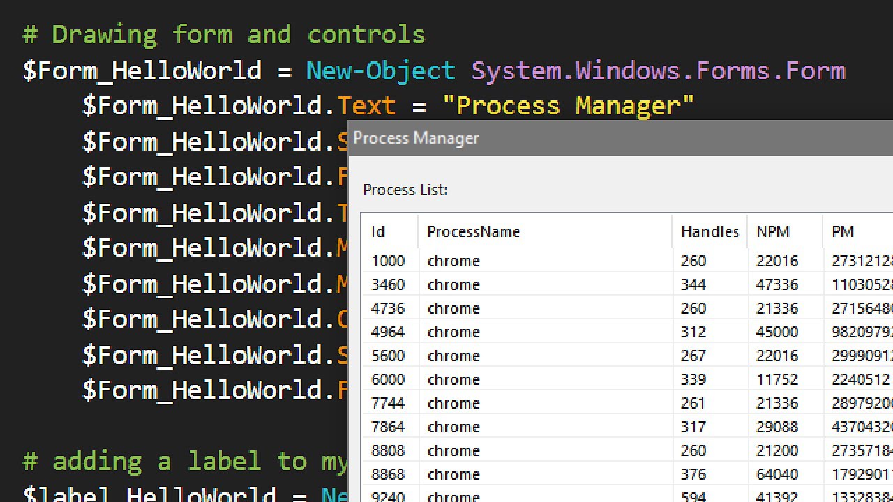 PowerShell Windows Forms Tutorial 2 : Process Manager