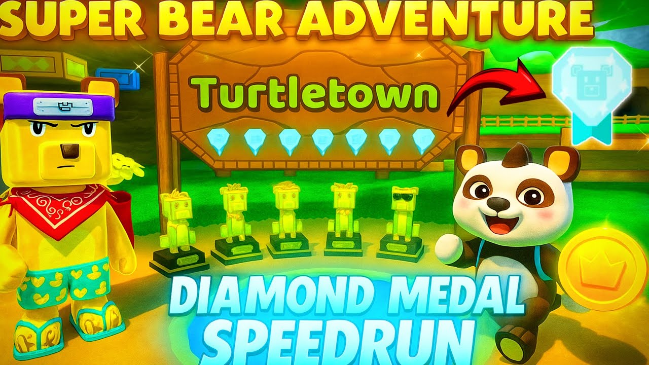 I Got All Diamond Medals in Turtle Town Super Bear Adventure Gameplay Walkthrough 