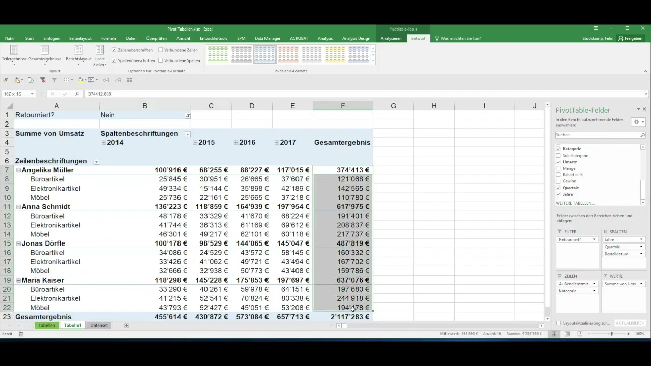 Microsoft Excel Pivot Tabellen (Windows Interface)
