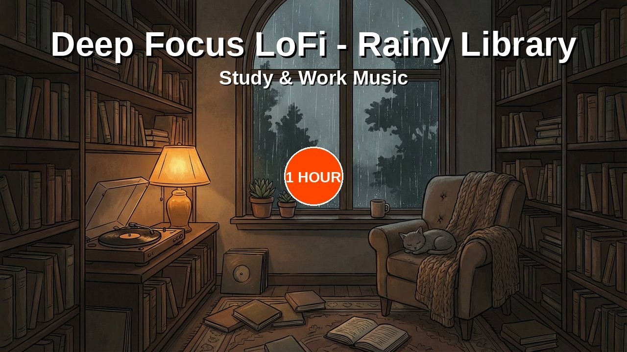 Deep Focus LoFi Hip Hop 📚 Cozy Rainy Library | Study & Work Music | 1 Hour | Workday LoFi