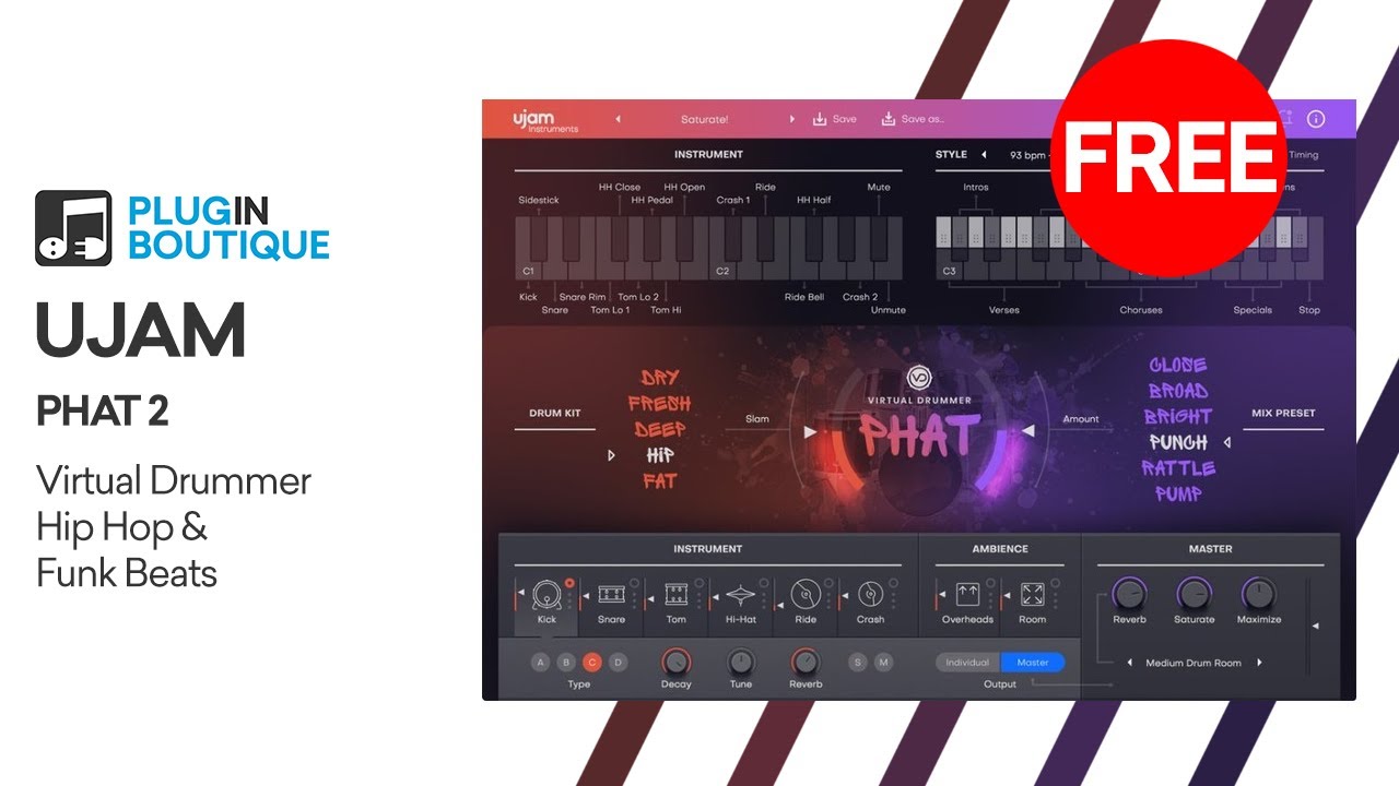 БЕСПЛАТНЫЙ Drum VST | PHAT 2 от UJAM — хип-хоп и фанк барабаны, биты и MIDI