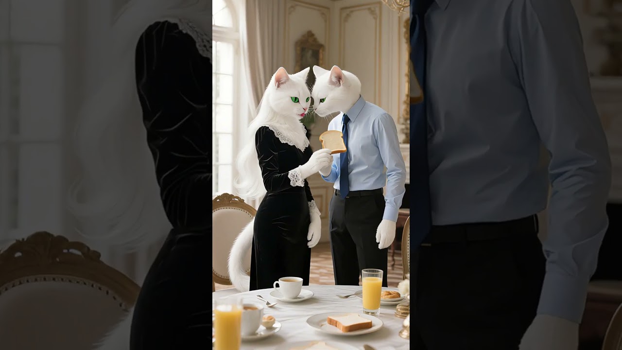 Elegant Anthropomorphic Cat Couple: A Surreal AI Animation #shortfilm #animation #cat