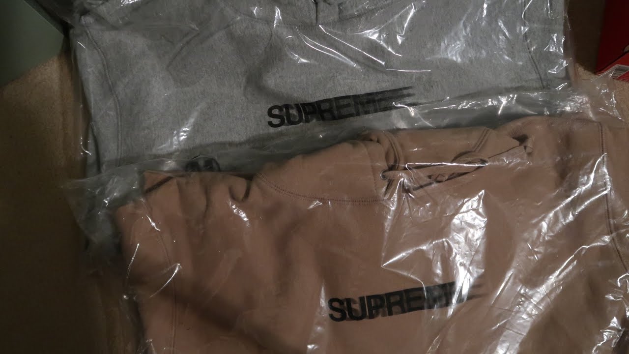 SUPREME MOTION LOGO HOODIE DARK TAN + HEATHER GREY UNBOXING/REVIEW