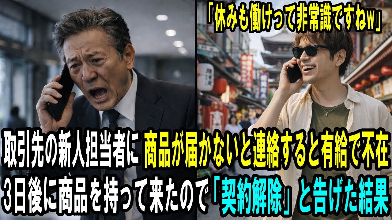 「休みも働けって非常識ですねw」取引先の新人担当者に商品が届かないと連絡すると有給で不在。3日後に商品を持って来たので「契約解除」と告げた結果