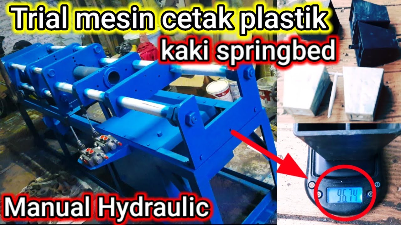 Trial mesin cetak plastik kaki springbed manual hydraulic