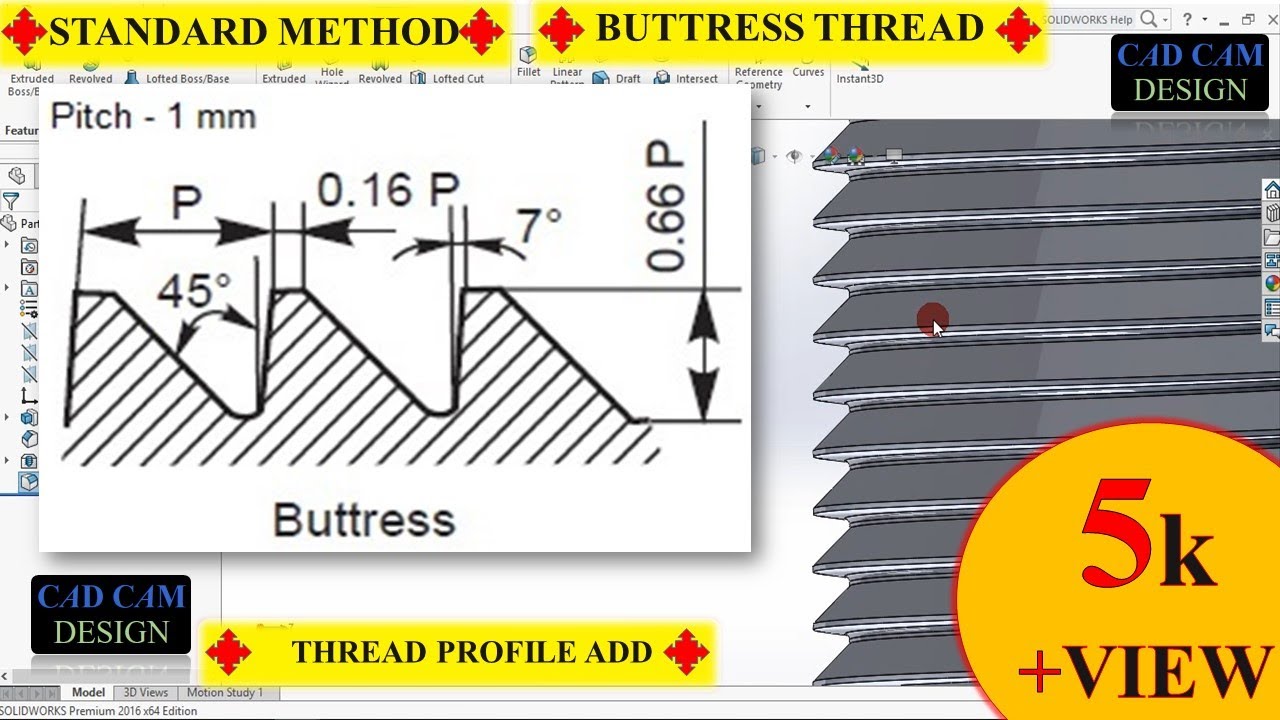HOW TO MAKE BUTTRESS THREAD IN SOLIDWORK.(ADD THREAD PROFILE)#solidworks  #buttressthreadsolidwork