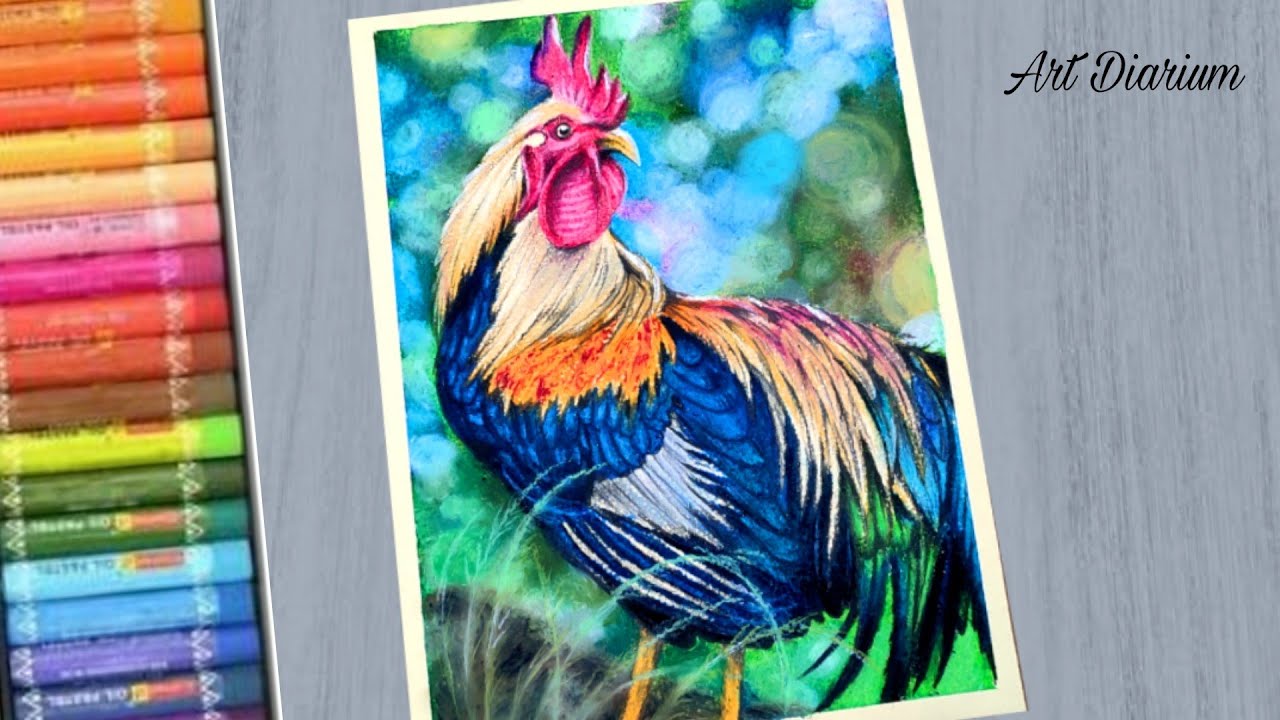Rooster Drawing with Oil Pastel for Beginners - Step by Step