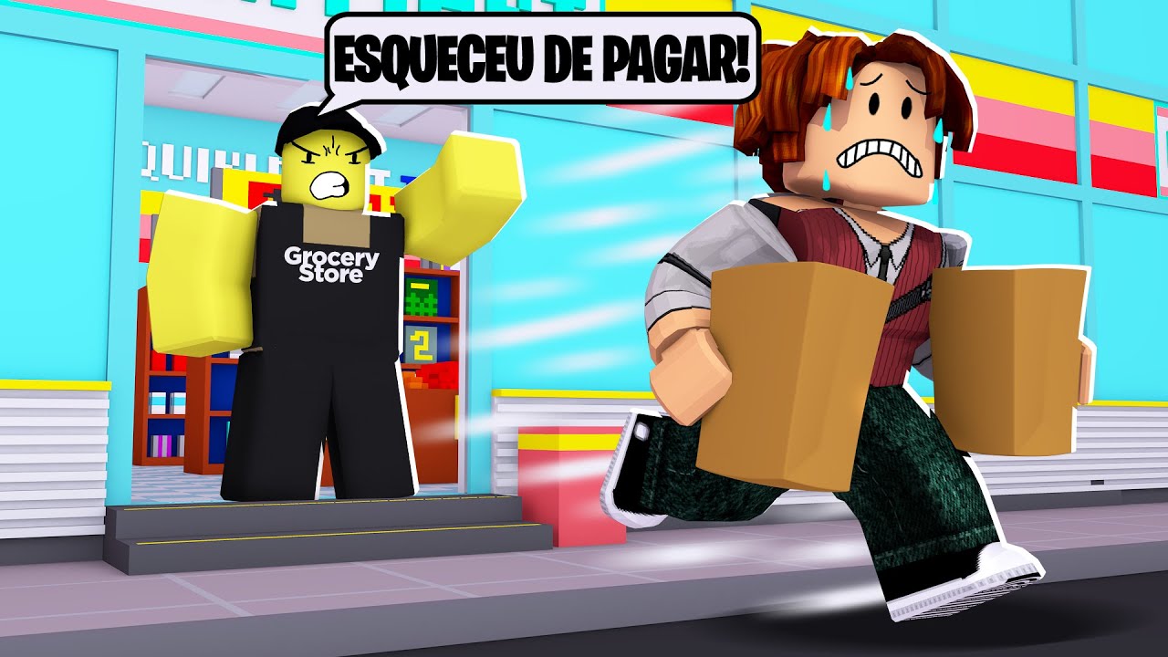 SAINDO SEM PAGAR AS COMPRAS do MERCADINHO (Roblox Grocery Store)