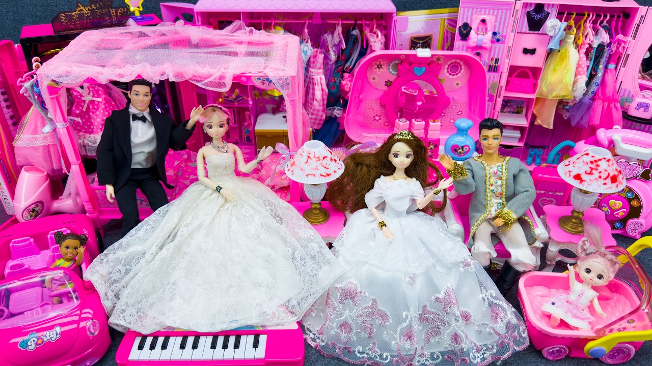 20 Minutes Satisfying Unboxing Barbie Princess Wedding Bedroom Wardrobe, Royal Family Playset Review