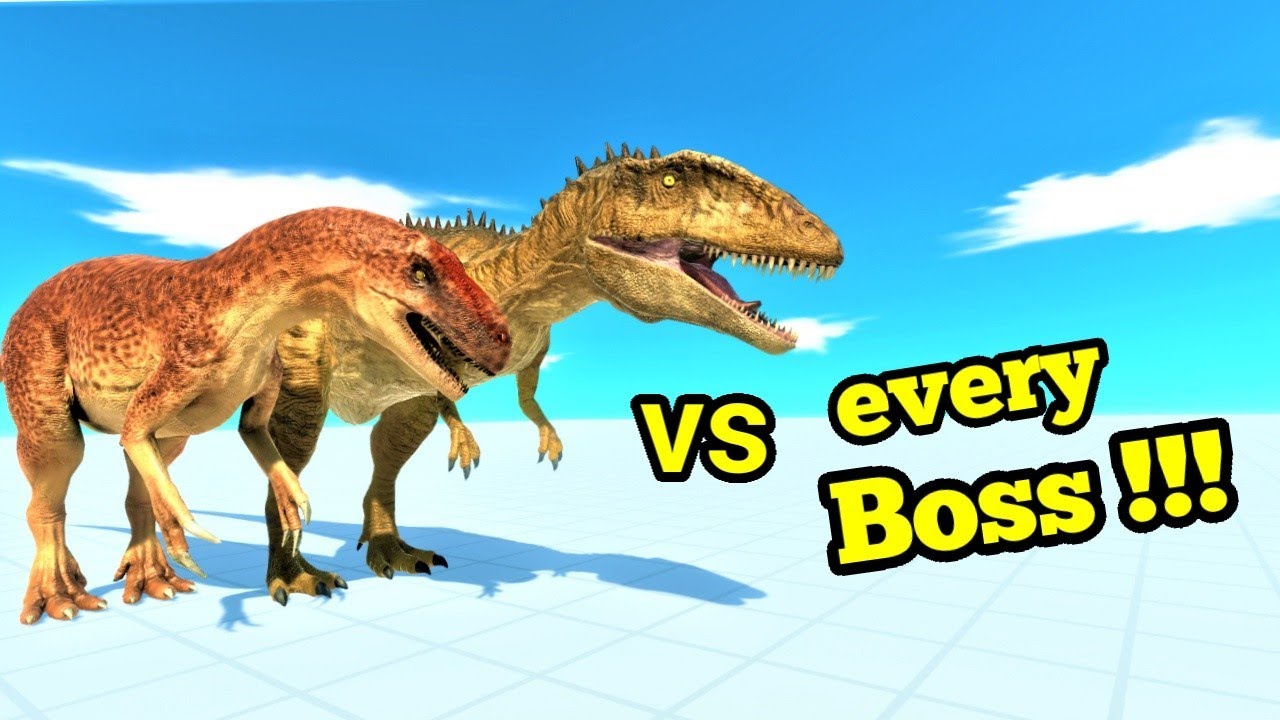 Charcarodontosaurus and allosaurus vs every boss factions ARBS Animal revolt battle simulator 2vs1