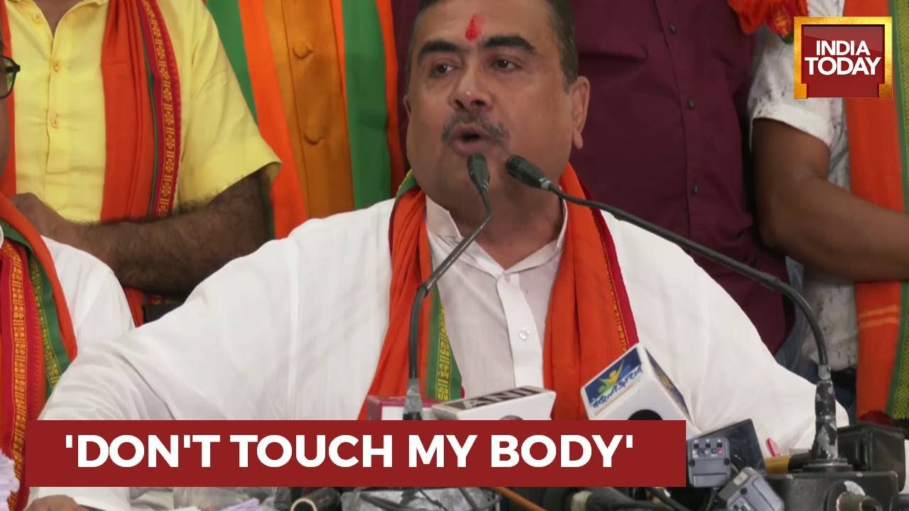 Suvendu Adhikari Addresses A Press Conference As BJP Stages Protest With Placards In Bengal Assembly