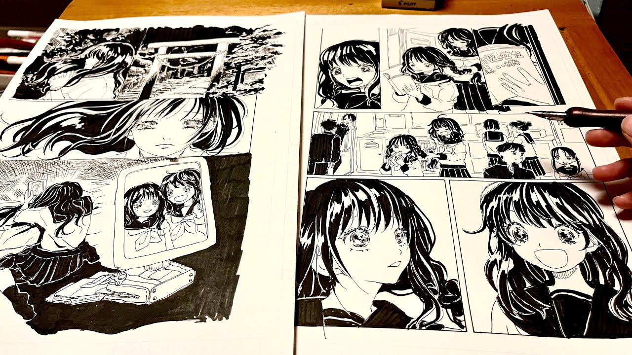 Original Manga Drawing Challenge [ Inking Process page 1,2]