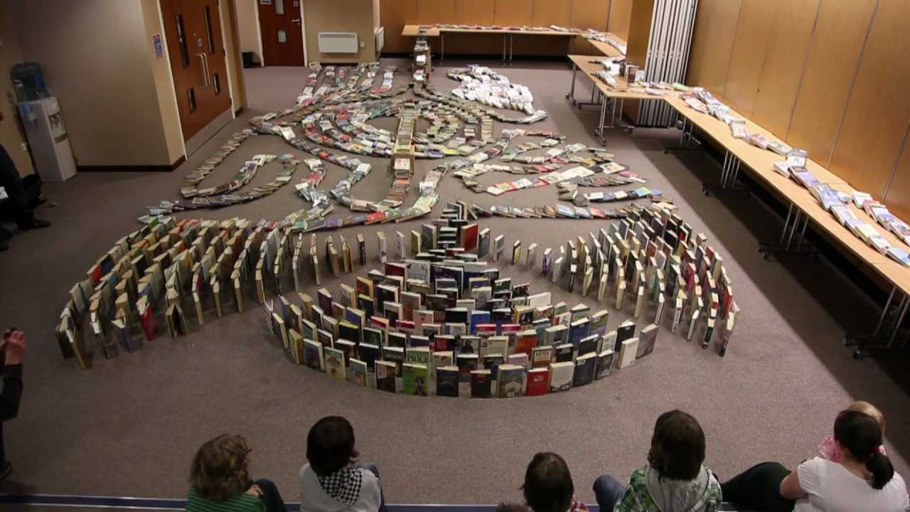 World record attempt Book Domino Chain Reaction