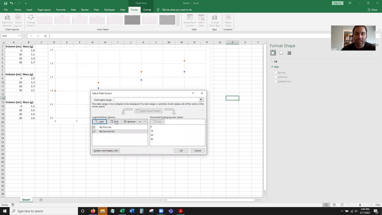 Making Excel Plots for Exploring Density Experiment