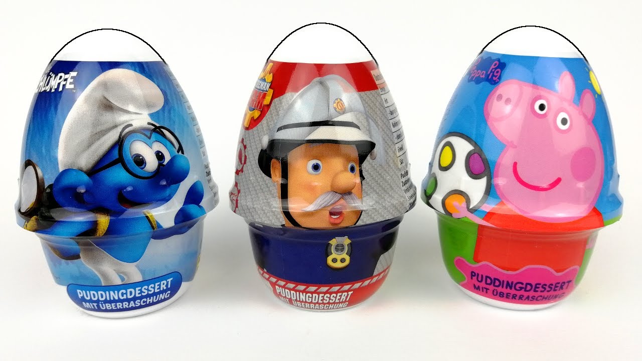 3 Surprise Eggs The Smurfs Fireman Sam Peppa Pig Kinder Surprise Toy