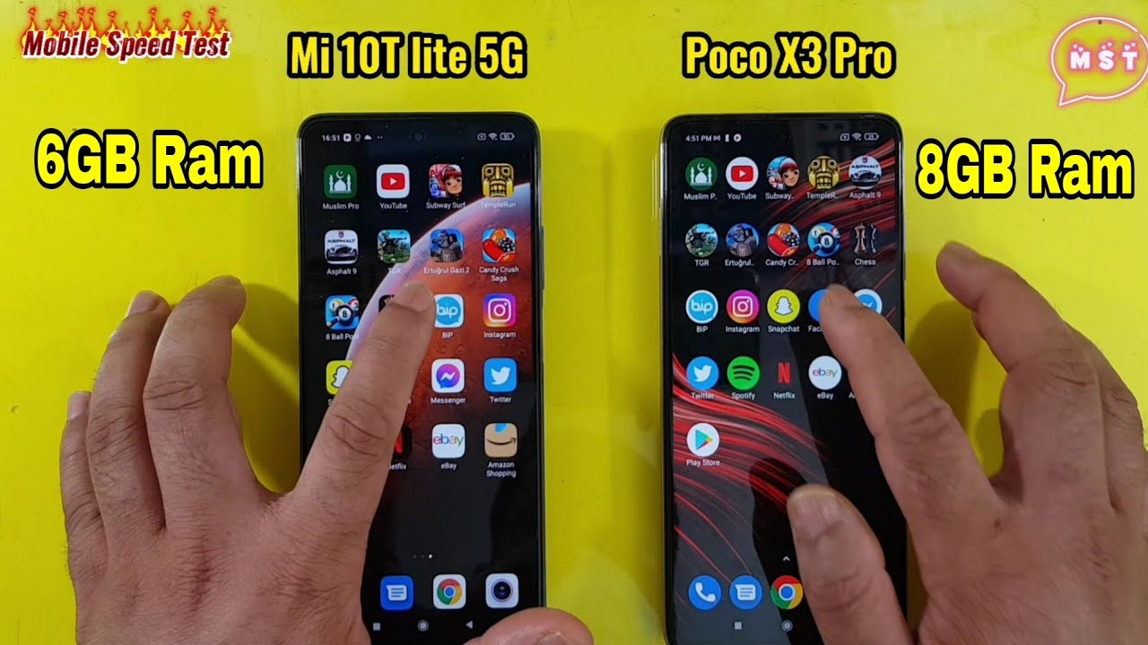 Xiaomi Mi 10T lite 5G vs Poco X3 Pro Speed Test Comparison MST official