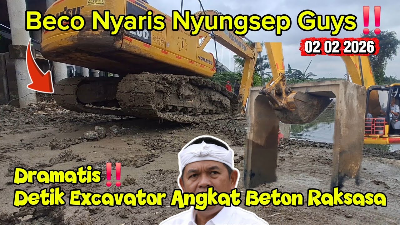 Dramatis‼️ Beco Ngeri Nyungsep‼️ Detik Excavator Angkat Beton Raksasa Kali Sepak #dedimulyadi