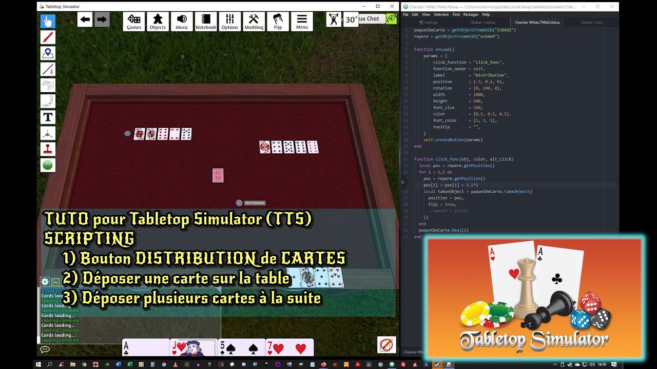 TTS (Tabletop Simulator) TUTO Scripting FR | Bouton Distribution de cartes (3 variantes)