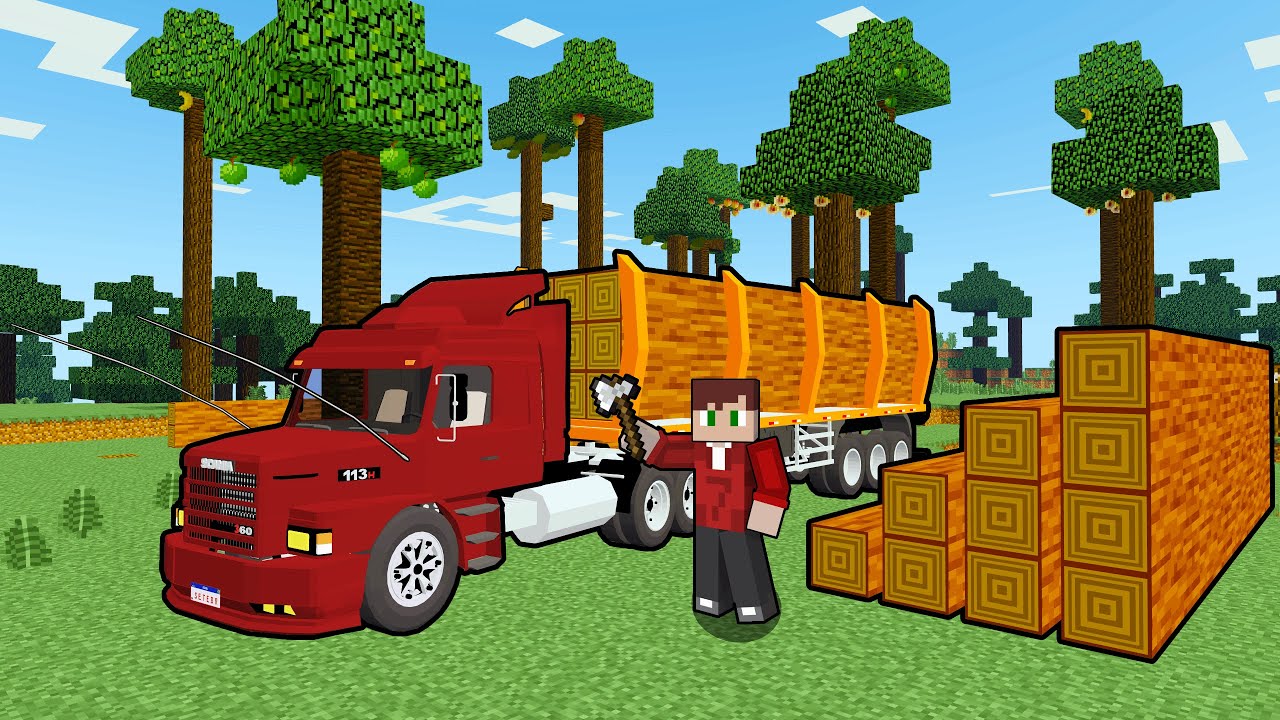 TRANSPORTEI MADEIRAS COM O MEU CAMINHÃO NO MINECRAFT!!!!