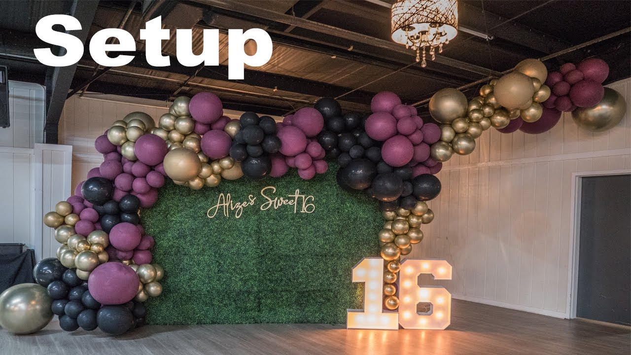 Luxury Balloon Garland with Grass backdrop Setup (Sweet 16)