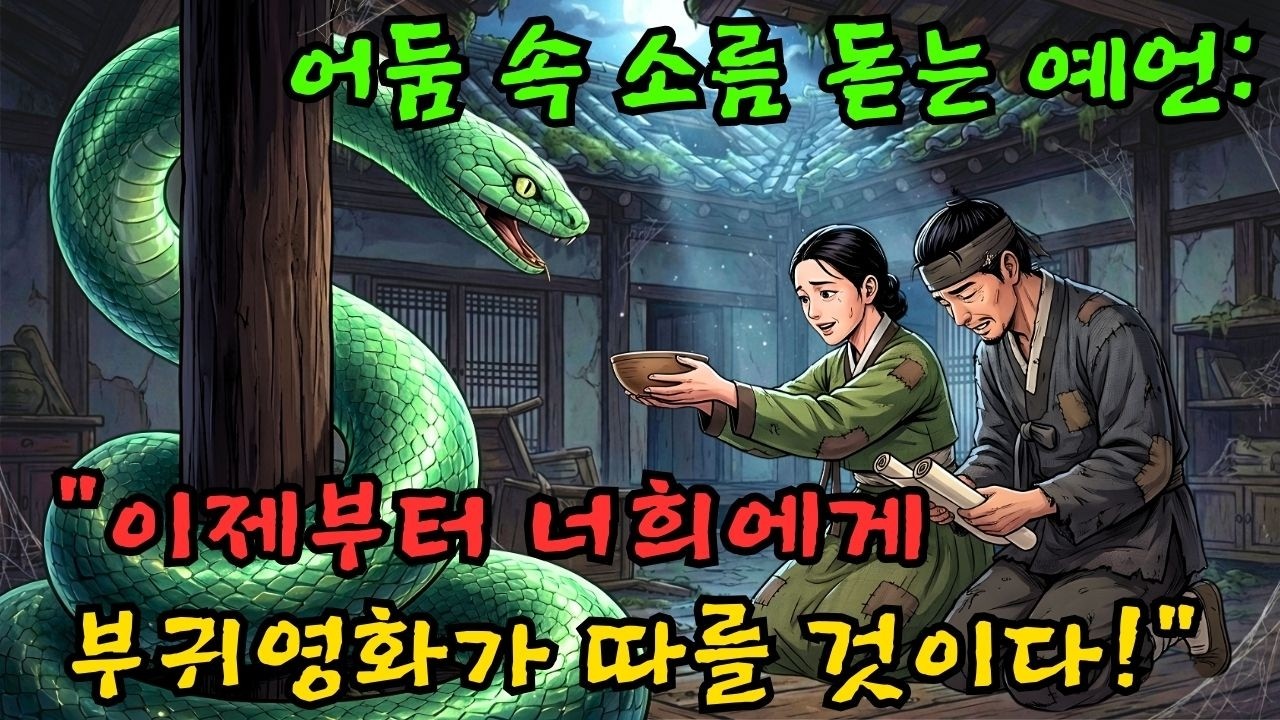 비 내리는 밤, 쫓겨난 부부가 머물게 된 버려진 사당. 그곳을 지키던 영물 '업구렁이'가 입을 열자 벌어진 소름 돋는 기적 (인생역전)
