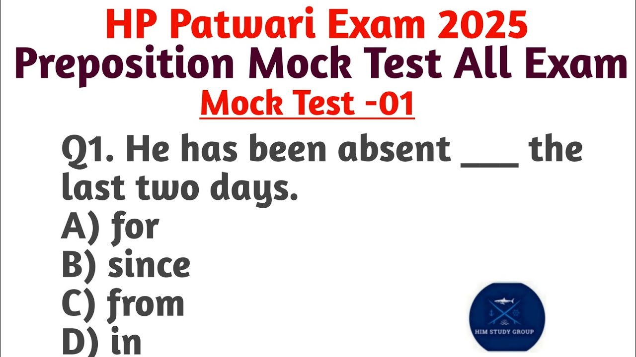 HP Patwari 2025 | English Preposition Mock Test | Most Important MCQs for All Exams