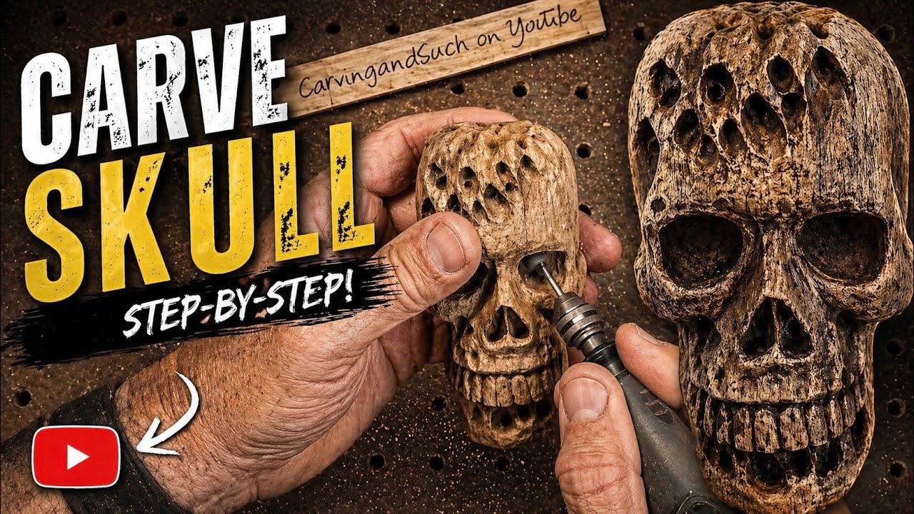 Power carving skull with holes