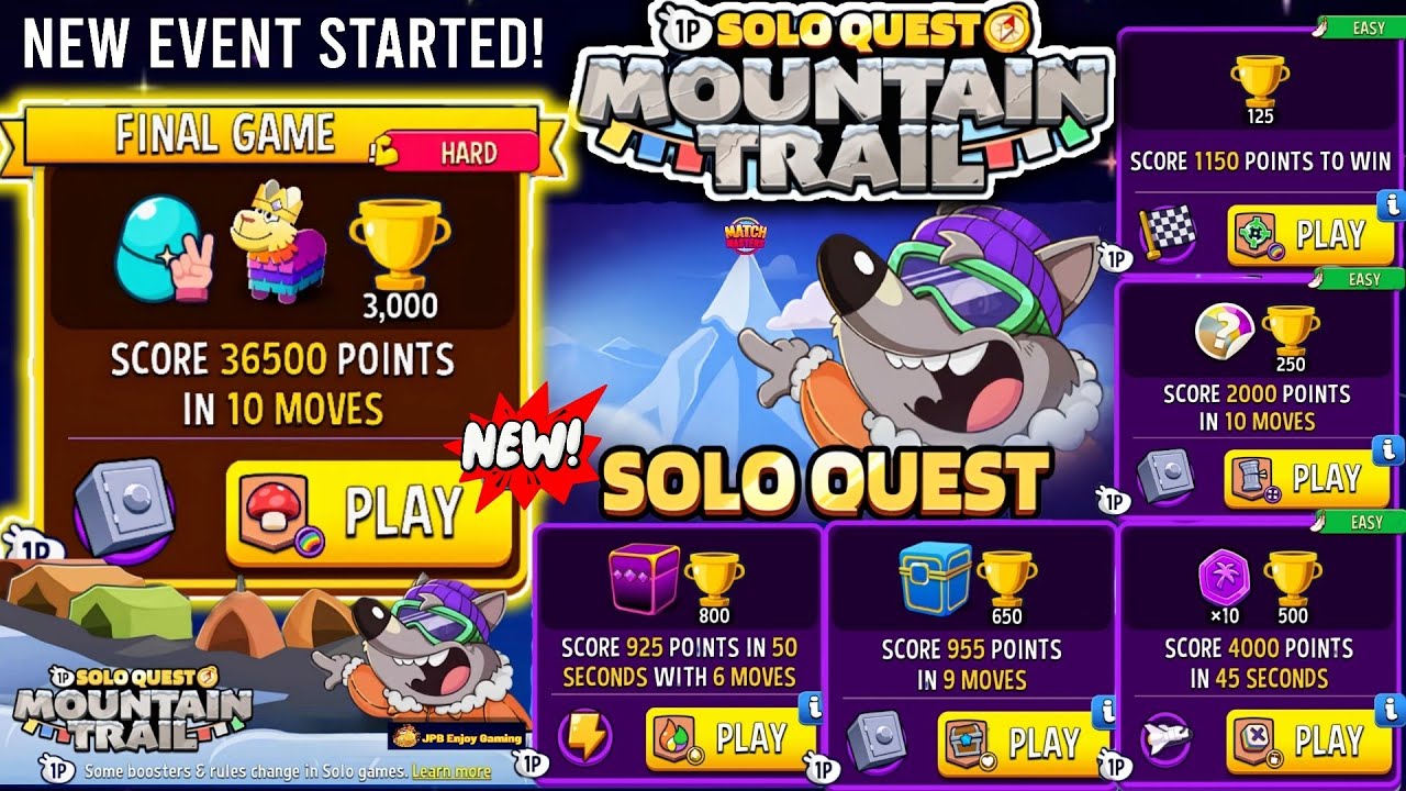 SOLO QUEST~MOUNTAIN TRAIL/6 SOLO/ Square Matches/Crazy Column/Color Climb/Plunder Pirates/ Hot Color
