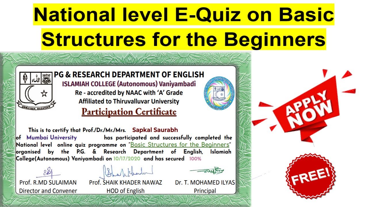 National level E-Quiz on Basic Structures for the Beginners