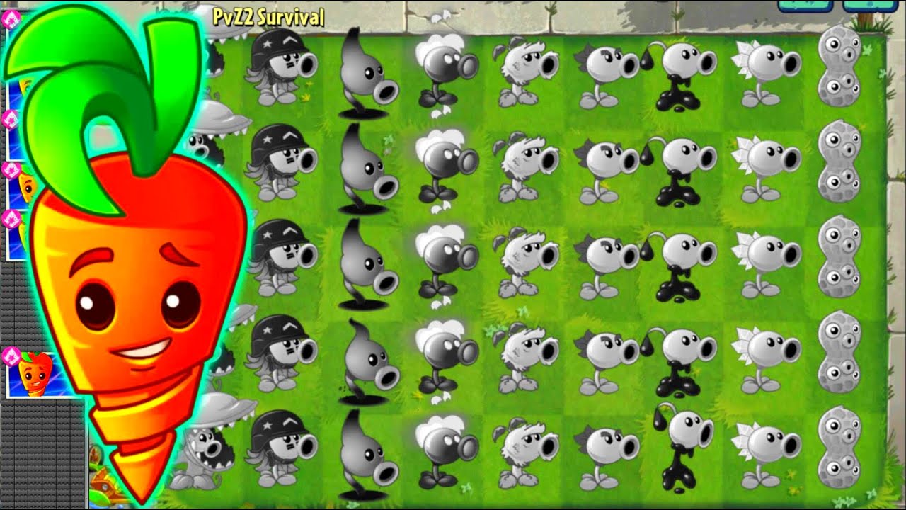 PvZ2 Survival - All PEASHOOTER Burned & Intensive Carrot Vs Zombies Gameplay.