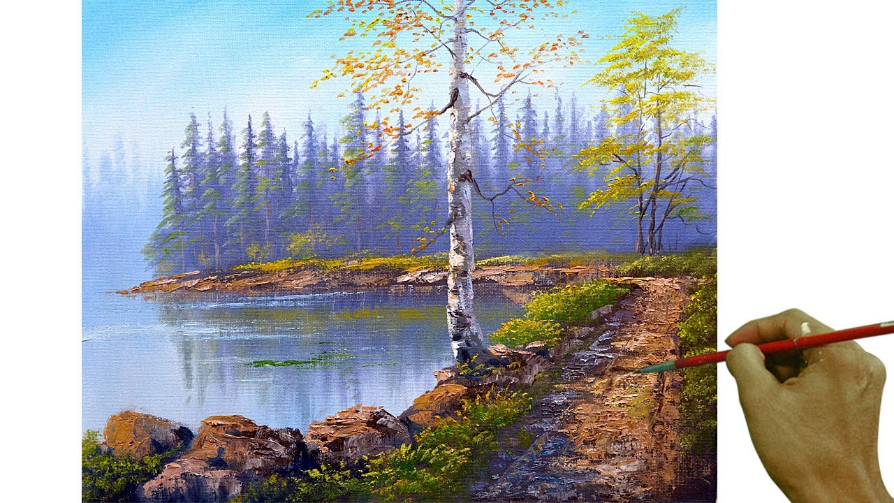 Landscape Oil Painting in Time-lapse / Birch Tree Beside the Lake / Palette Knife / JMLisondra