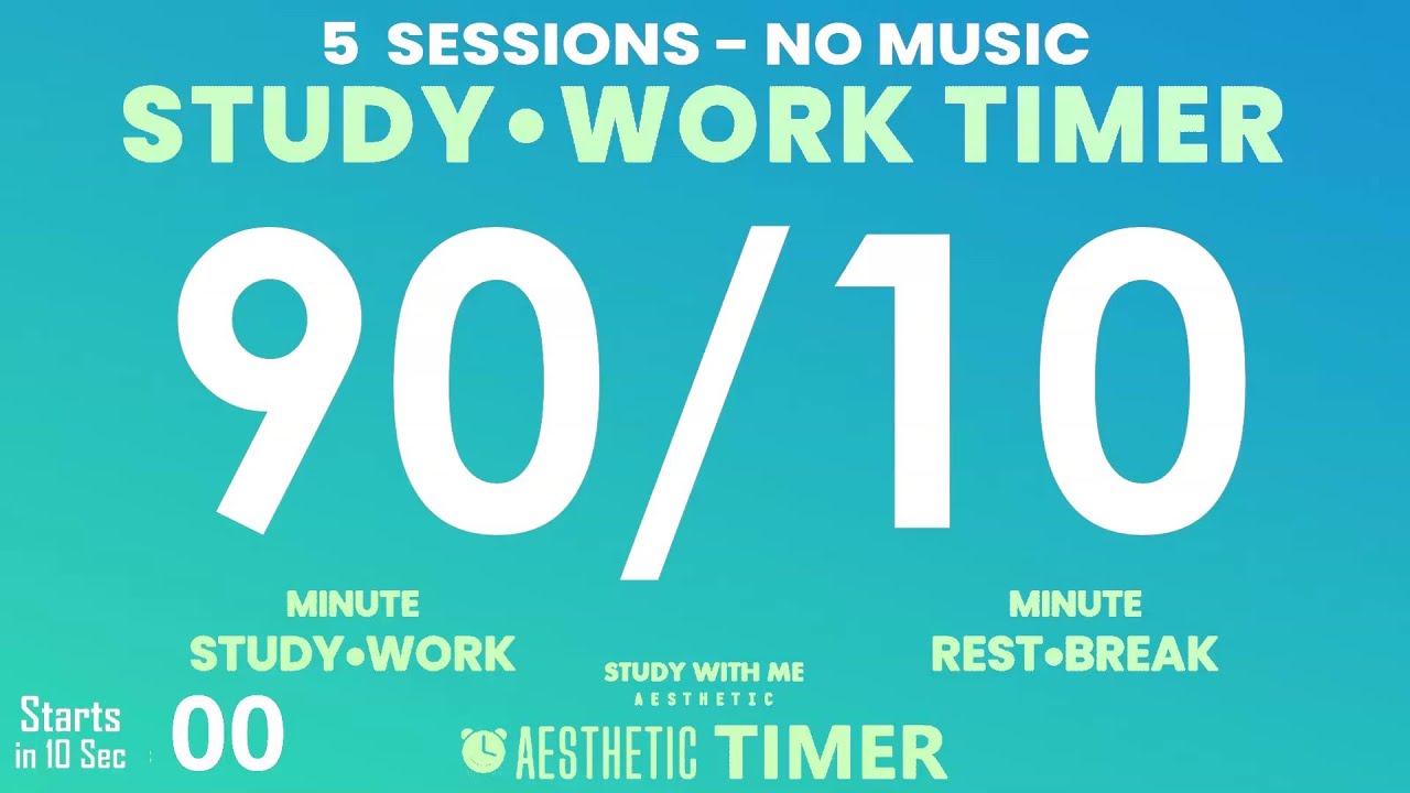 COLOR Mode, 8 Hour, 90/10 Timer, 90 Minute Study Timer, Gentle Alarm No Music | AESTHETIC TIMER