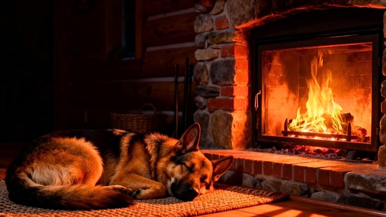 🐶 Sleeping Dog by Fireplace No Ads | 🔥Crackling Fire Sounds