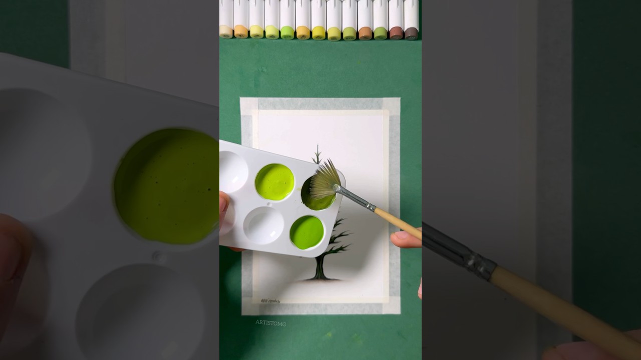 Easy Pine Tree Painting Idea Using Only a Fan Brush! ✨🌲
