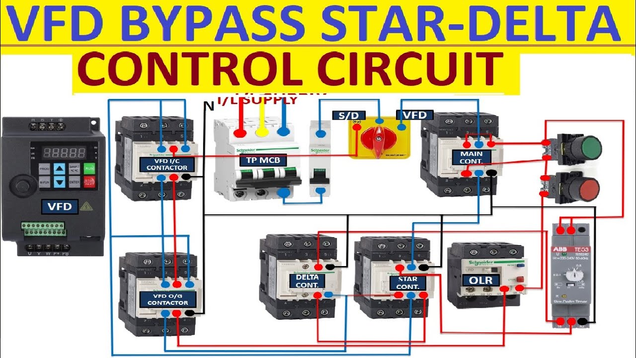 VFD with star delta bypass Control wiring diagram | VFD Bypass Star Delta Starter | VFD Bypass .