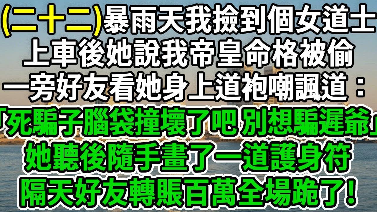 天降女道士完.暴雨那天我撿到個女道士，谁料上車後她說我帝皇命格被偷，一旁好友看她身上道袍嘲諷道：｢死騙子腦袋撞壞了吧 別想騙遲爺｣她聽後隨手畫了一道護身符，隔天好友轉賬百萬全場跪了#风起云涌 #爽文