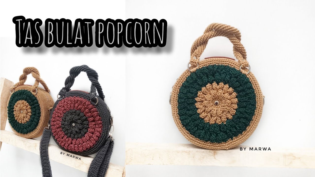 Tas Bulat Motif Popcorn | Tutorial Rajut untuk pemula | popcorn crochet