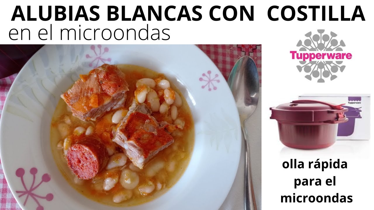 Alubias con costilla en la olla de tupperware en el microondas