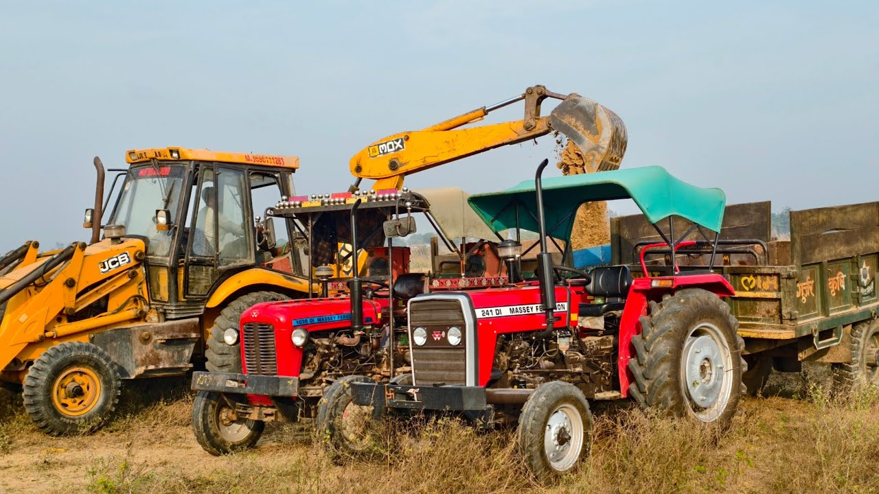 Jcb 3dx Eco Machine and Tractor Stuck Loading Mud in Trolley Mahindra 575 Eicher 380 Sonalika 60 Di