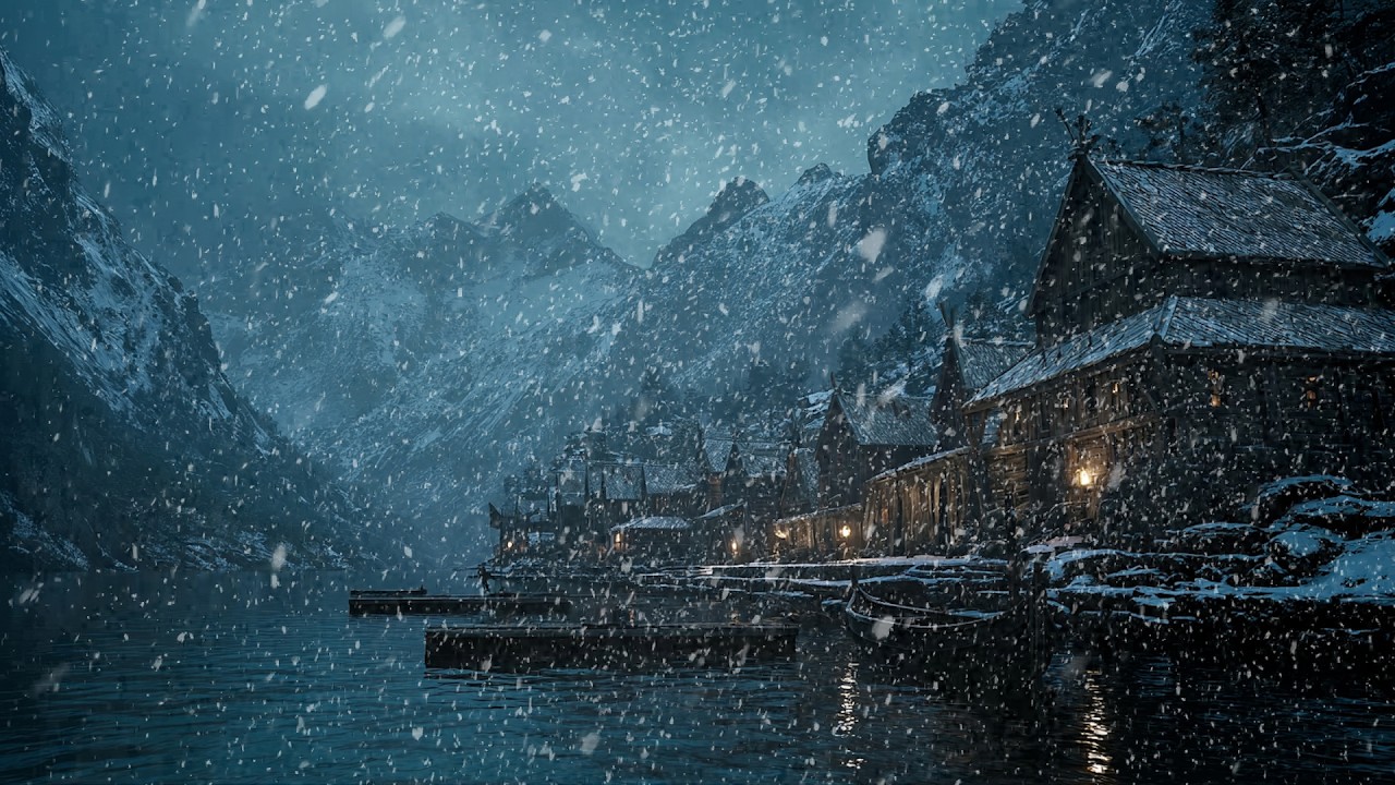 Medieval Winter Ambience ❄️ Heavy Snowfall in a Mountain Village for Study & Focus, No Music