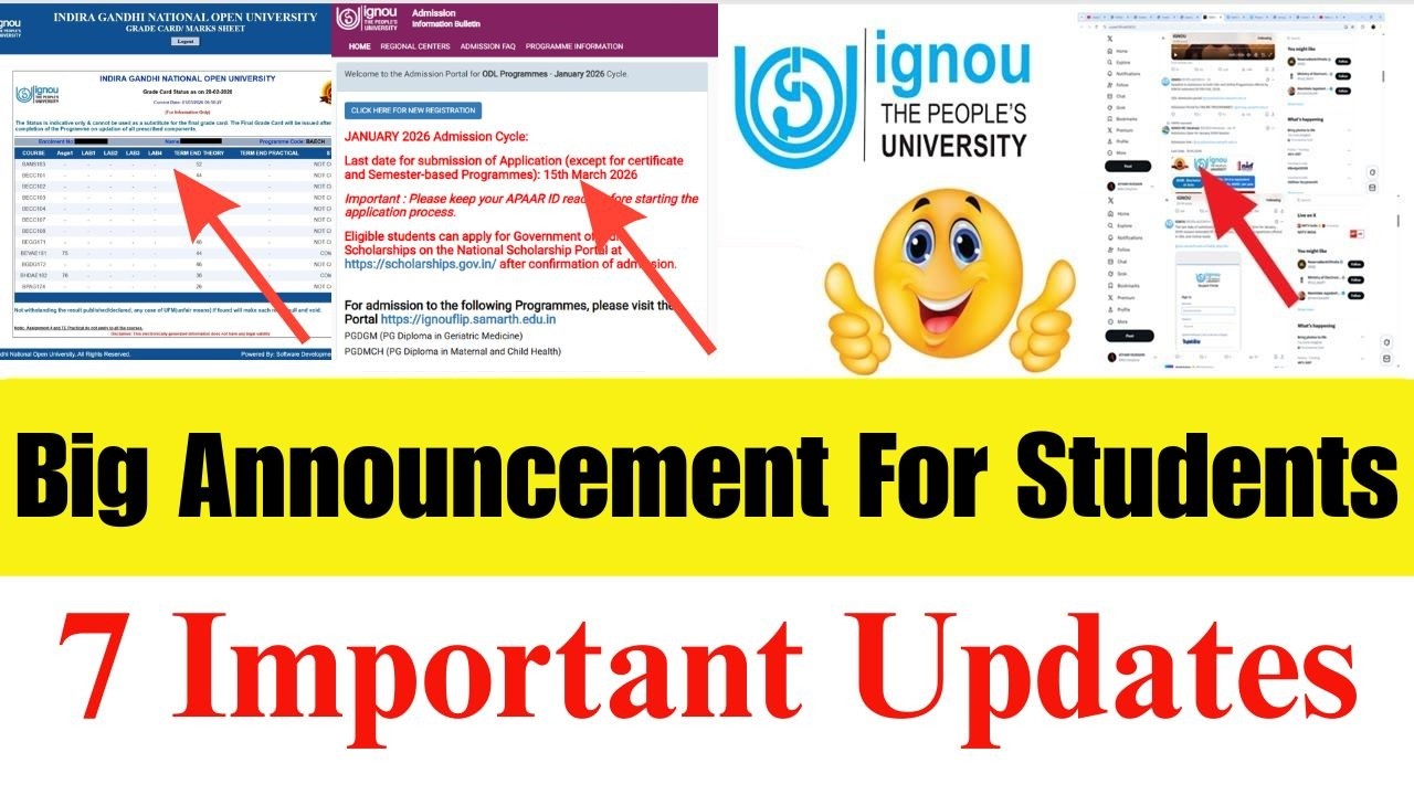 (Big update) IGNOU New Update Today || IGNOU Admission Last Date Extended || IGNOU Garde Card Update