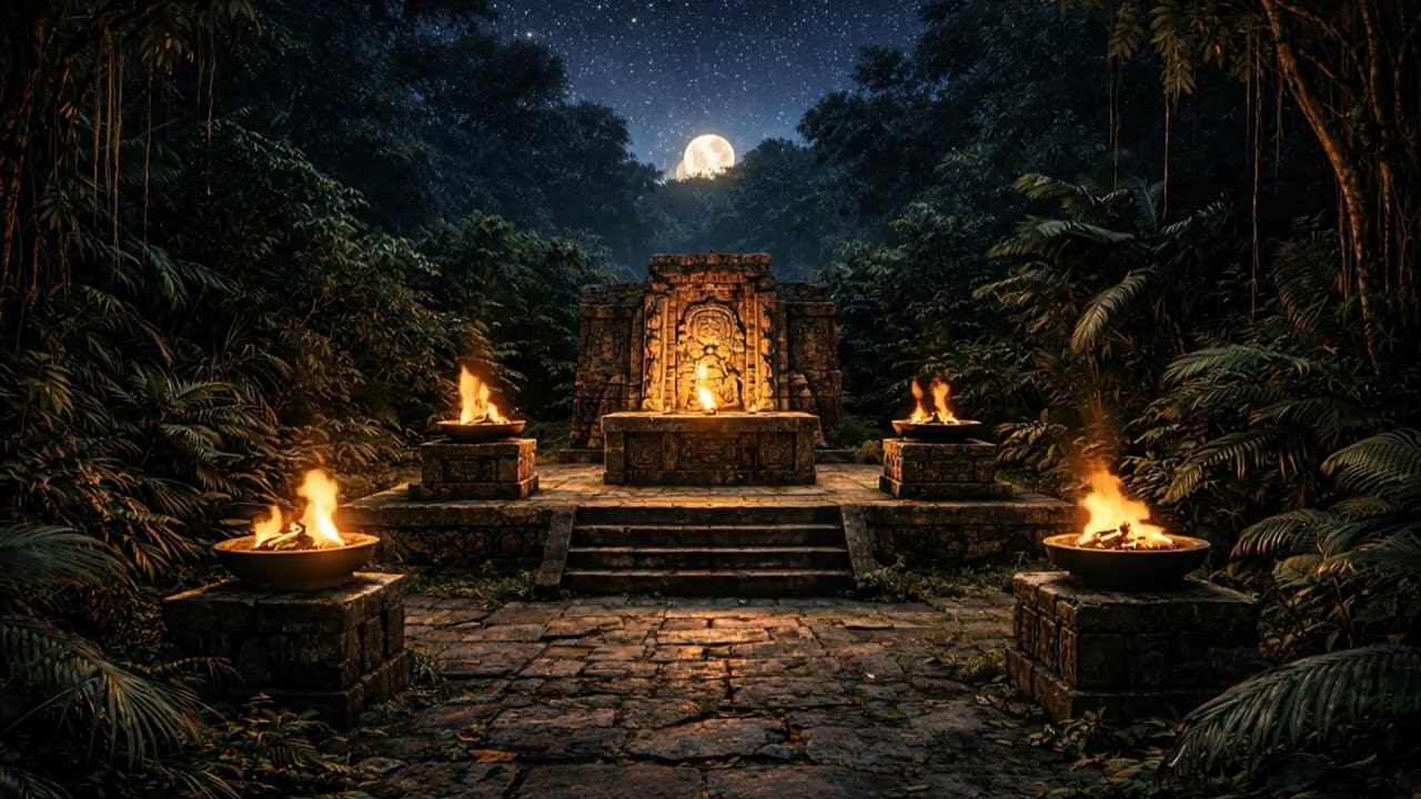 🌕🔥 Mythic Ambience Music | Sunken Jungle Shrine Under the Moon 🌿🌕