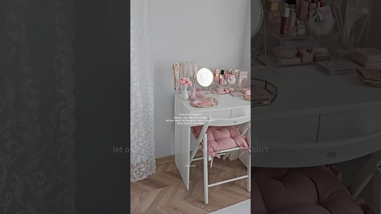 Yeni odam 💗 girl pink room tour bedroom makeover pinterest aesthetic coquette cozy vanity desk decor
