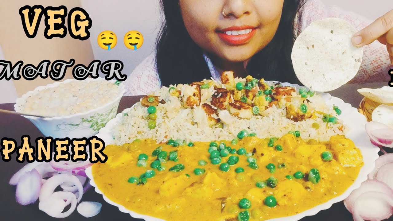 EATING Vegetable pulao &Matar paneer &Raita😋 #vegfoodshow #mukbang 